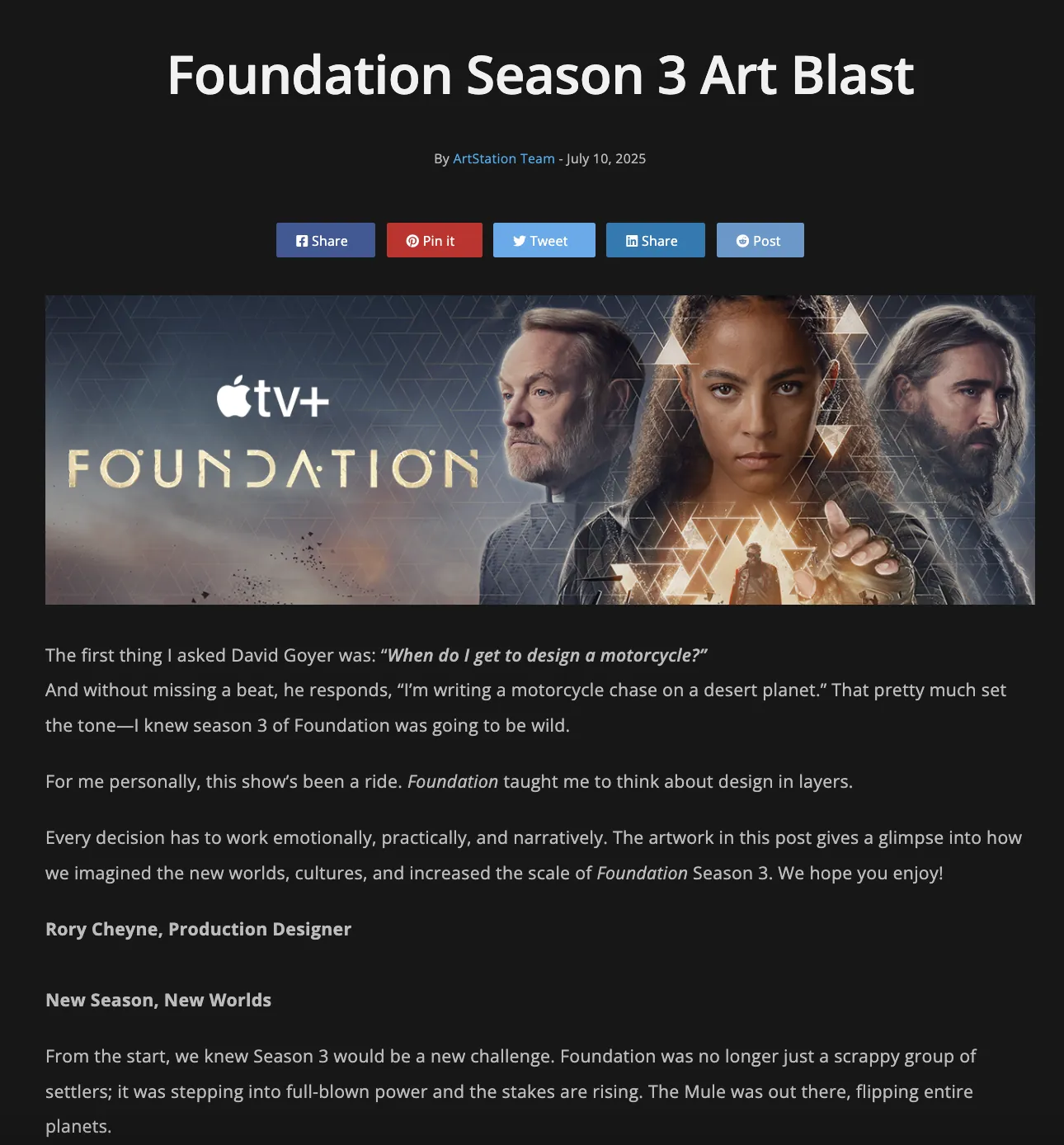 ArtStation Magazine article: Foundation Season 3 Art Blast